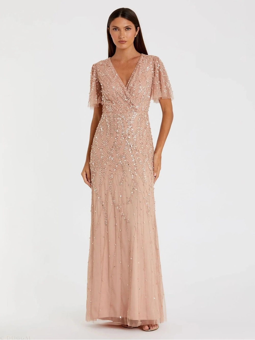 MAC DUGGAL Embellished Flutter Sleeve Gown